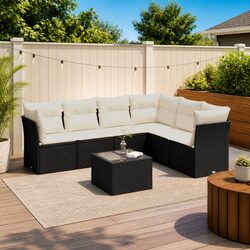 Black Modular 7 Piece Outdoor Garden Sofa Set