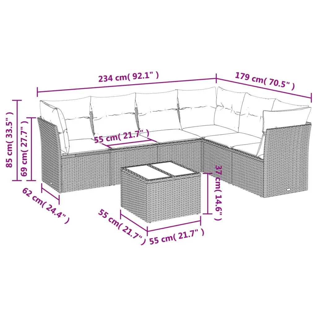 Black Modular 7 Piece Outdoor Garden Sofa Set