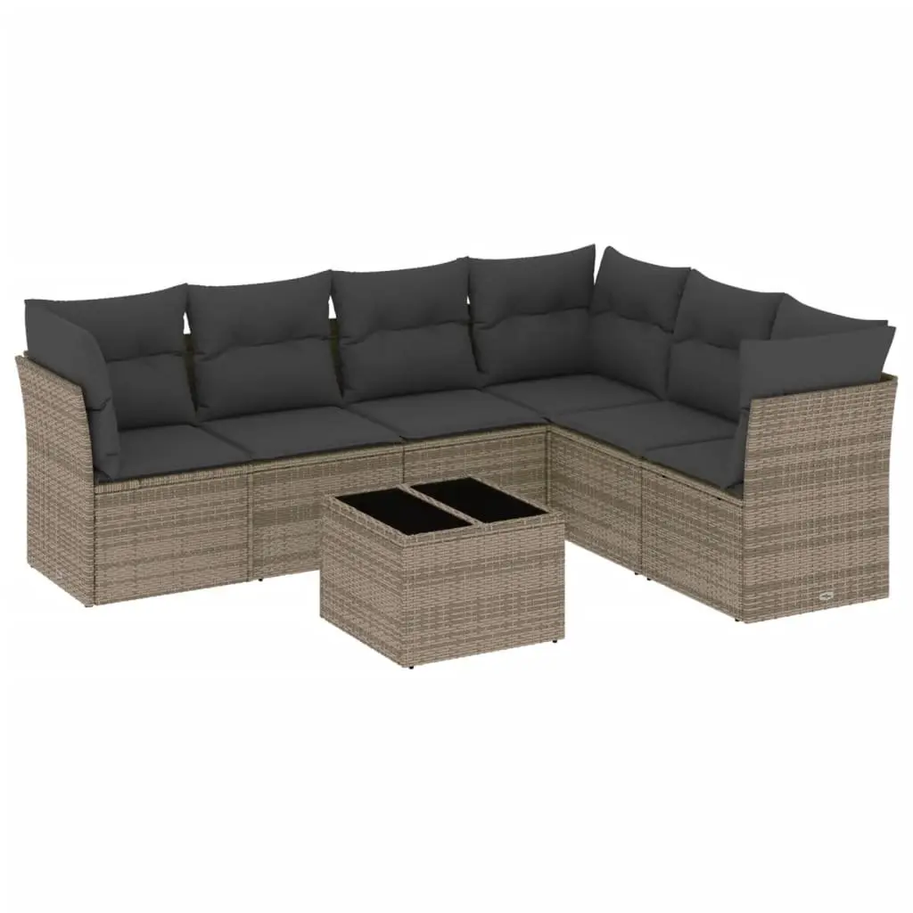 7 Piece Grey Poly Rattan Garden Sofa Set with Cushions
