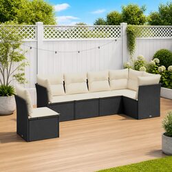 Premium 6 Piece Black Garden Sofa Set with Cushions