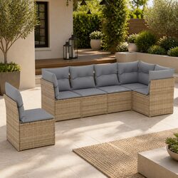 6-Piece Beige Garden Sofa Set with Cushions for Outdoor Use