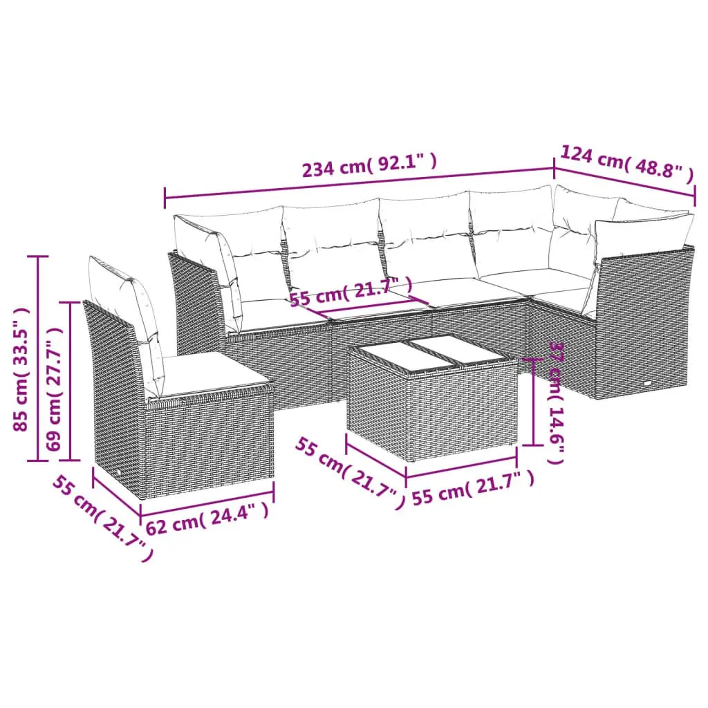 Garden Sofa Set 7 Piece Patio Furniture with Cushions