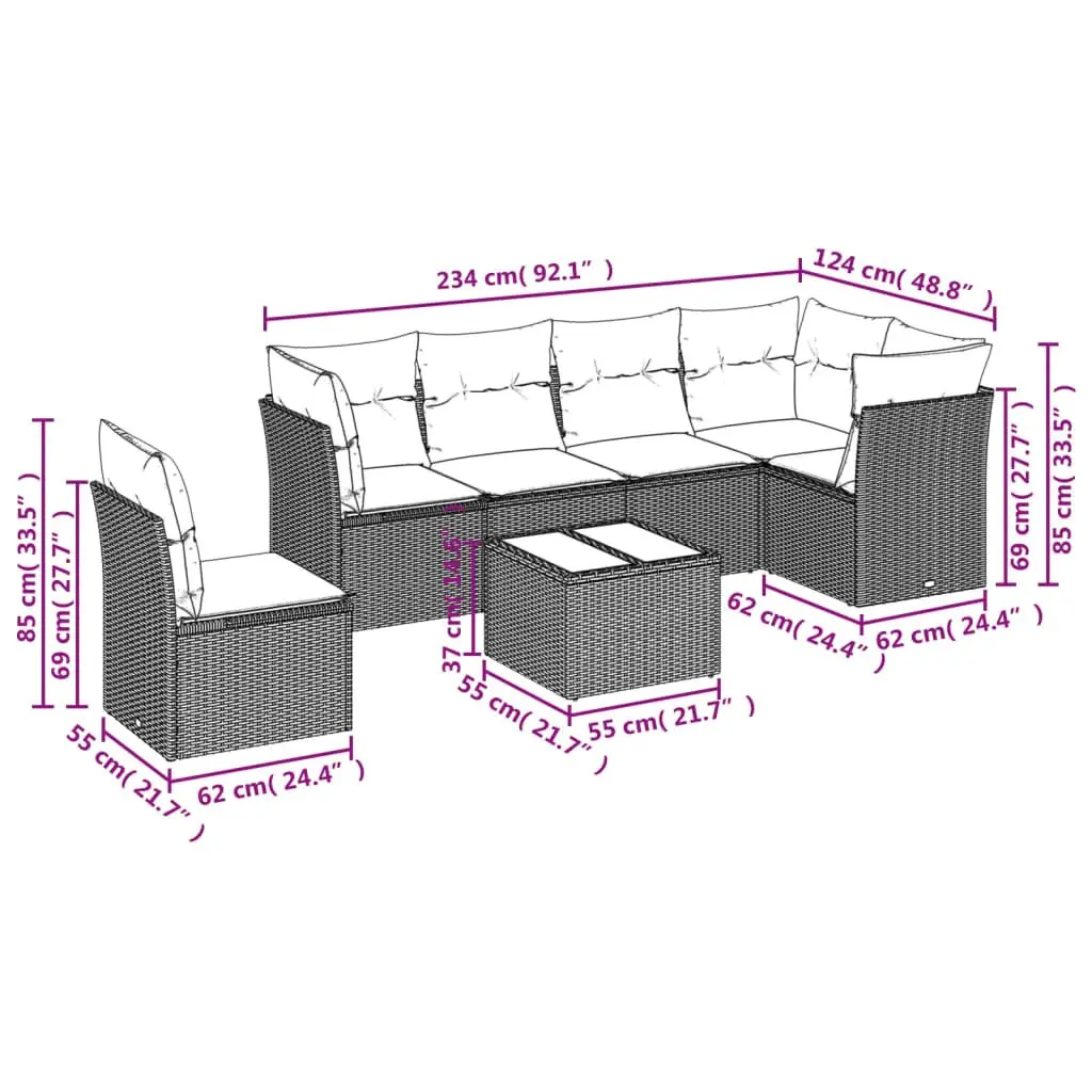 Grey Modular 7-Piece Outdoor Garden Sofa Set