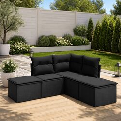 Premium Black Rattan 5 Piece Garden Sofa Set