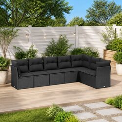 High-Quality 7 Piece Outdoor Garden Sofa Set in Black