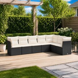 Durable 7 Piece Garden Sofa Set with Cushions - Black