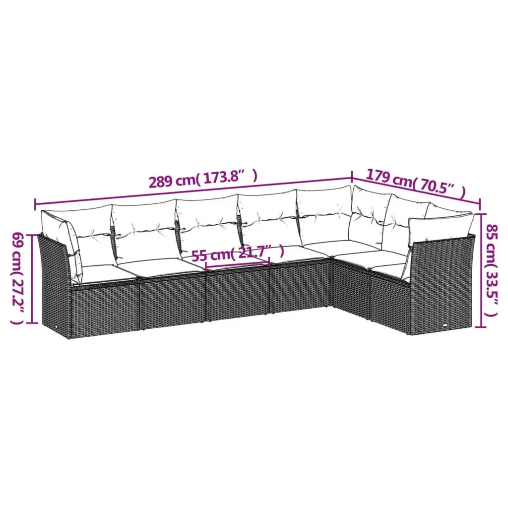 7 Piece Garden Sofa Set PE Rattan Modular Black with Cushions