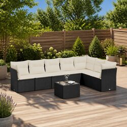8 Piece Black Poly Rattan Garden Sofa Set with Cushions