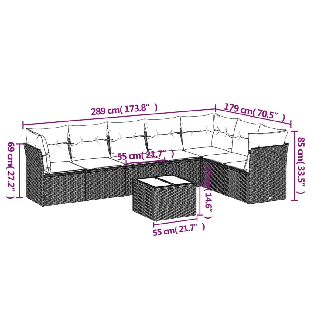 Garden Sofa Set PE Rattan 8 Piece Outdoor Furniture Black with Cushions