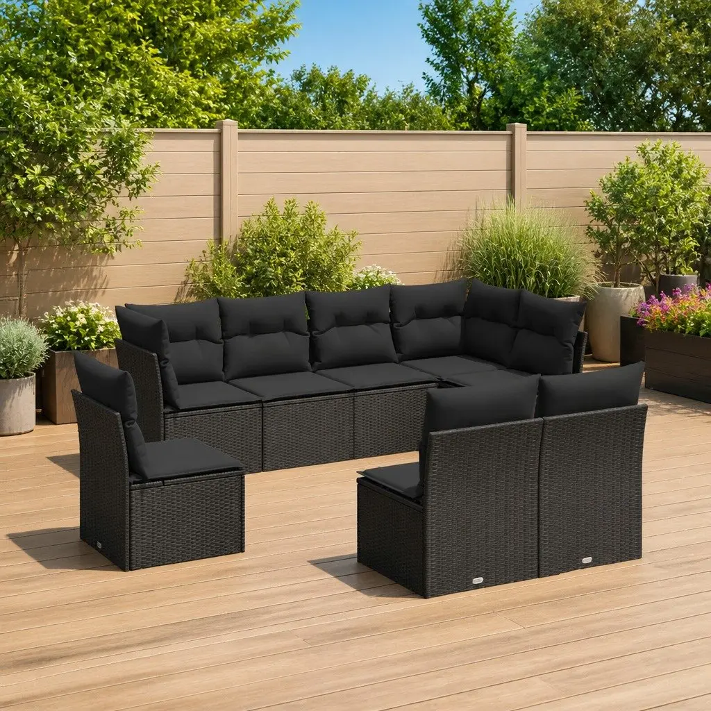 Black Poly Rattan 8 Piece Garden Sofa Set