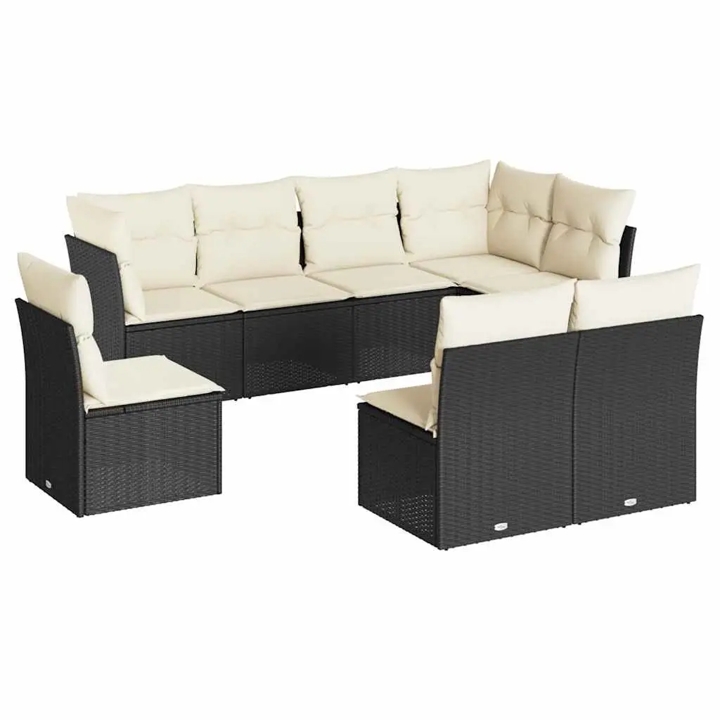 8 Piece Modular Rattan Garden Sofa Set Black