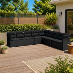 Durable 9 Piece Modular Black Garden Sofa Set