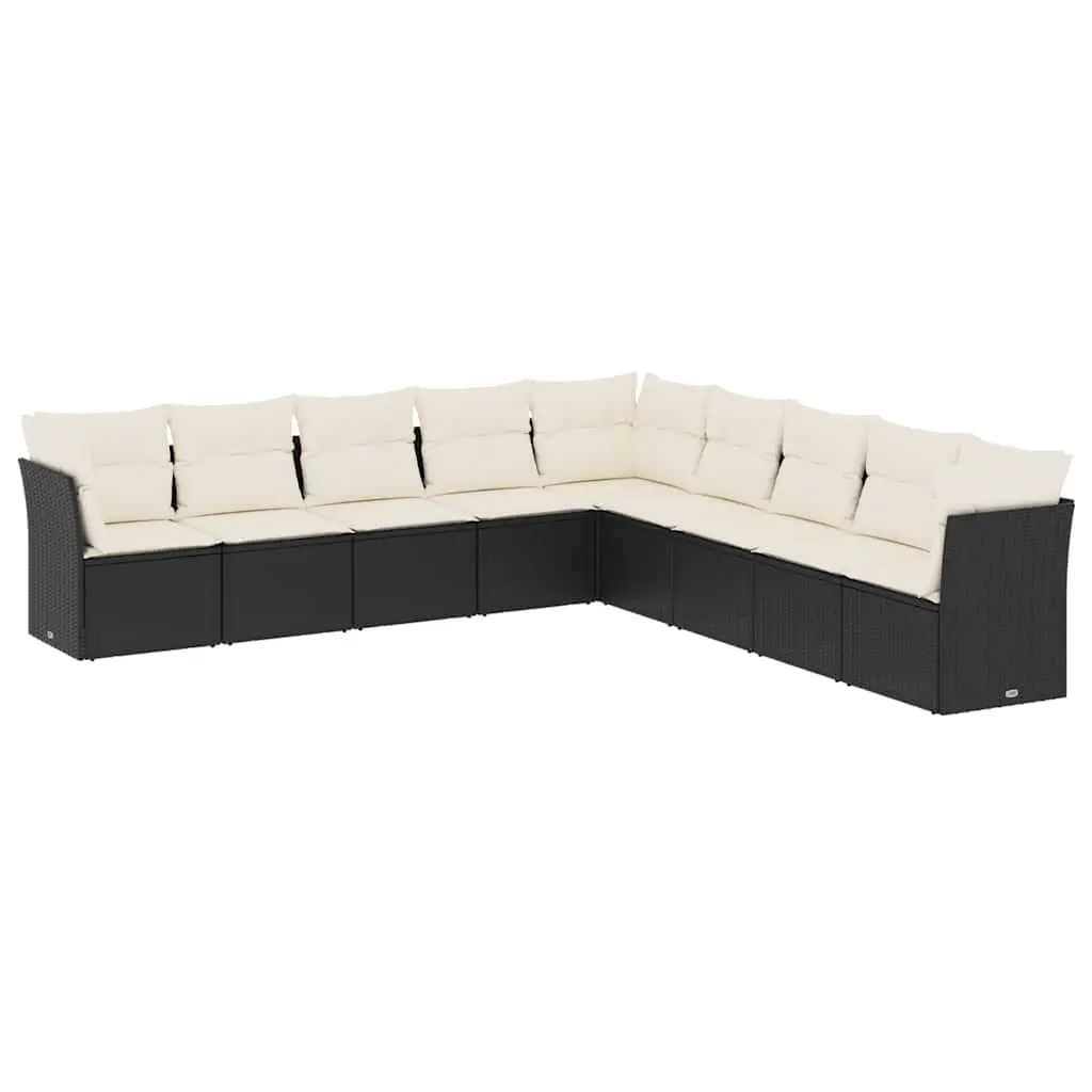 9 Piece Black Garden Sofa Set with Cushions