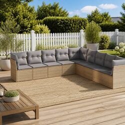 Modular 9 Piece Garden Sofa Set with Beige Cushions