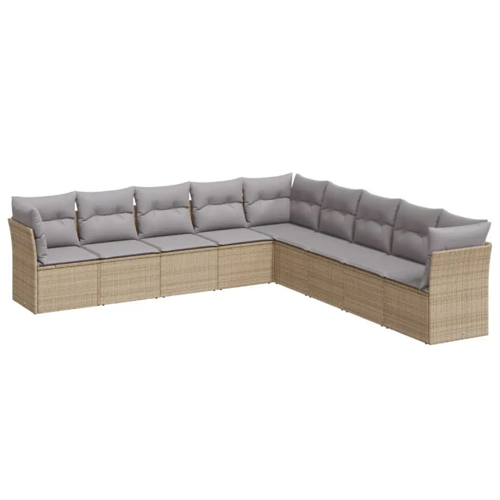 Garden Sofa Set PE Rattan 9 Piece Outdoor Furniture Modular Beige Cushions