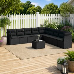 Black Modular Outdoor Sofa Set with 10 Pieces