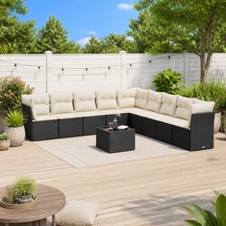 Premium 10 Piece Garden Sofa Set Black Poly Rattan