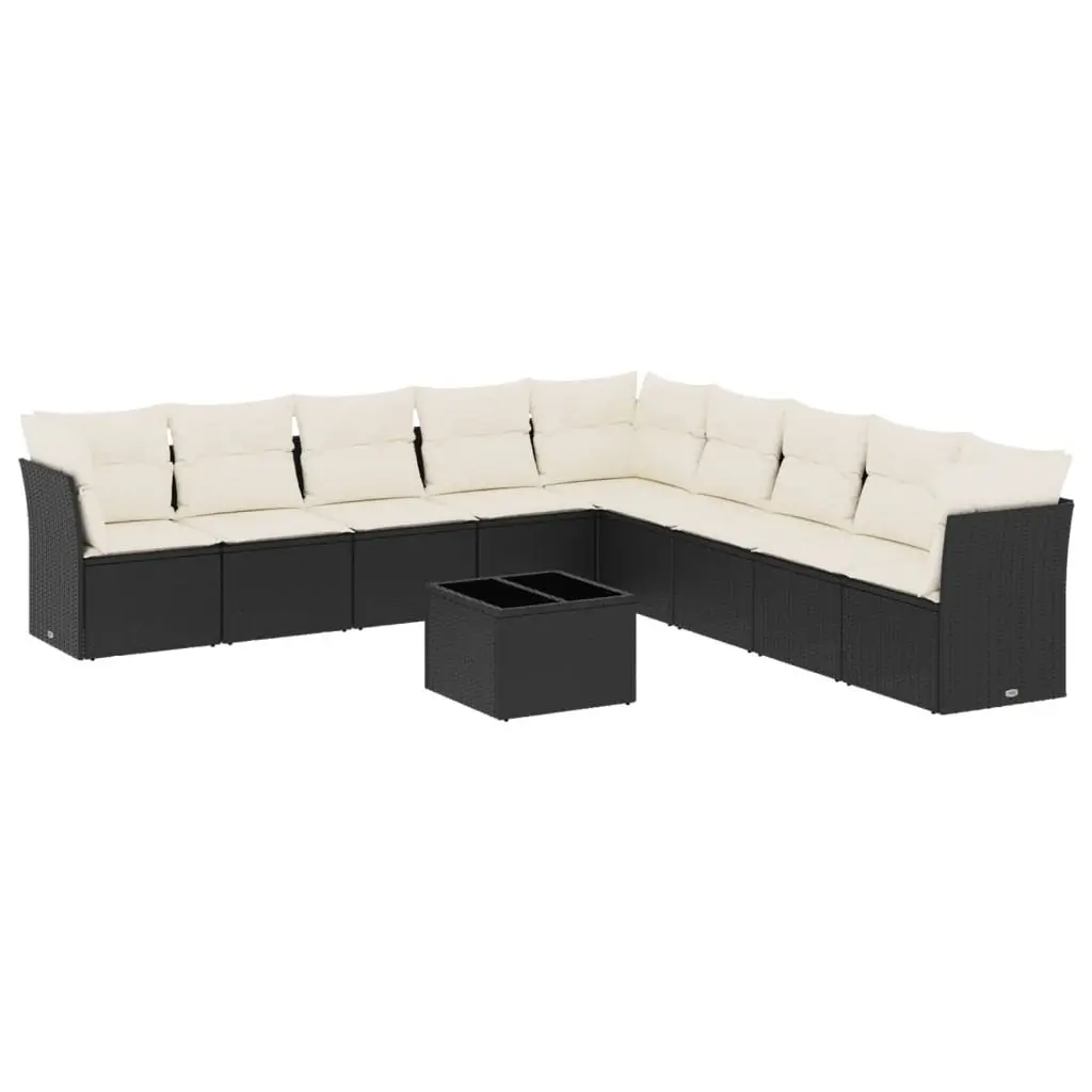 10 Piece Garden Sofa Set Black Poly Rattan