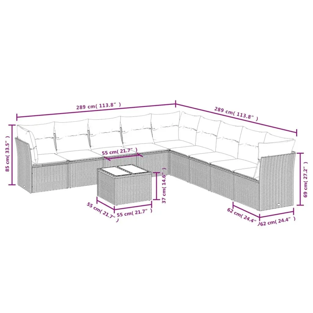 10 Piece Garden Sofa Set Black Poly Rattan