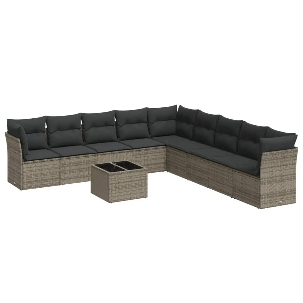 Garden Sofa Set PE Rattan 10 Piece Outdoor Furniture Grey with Cushions