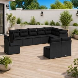 Premium 10-Piece Black Outdoor Garden Sofa Set with Cushions