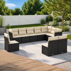 Black Modular Outdoor Garden Sofa Set with Cushions