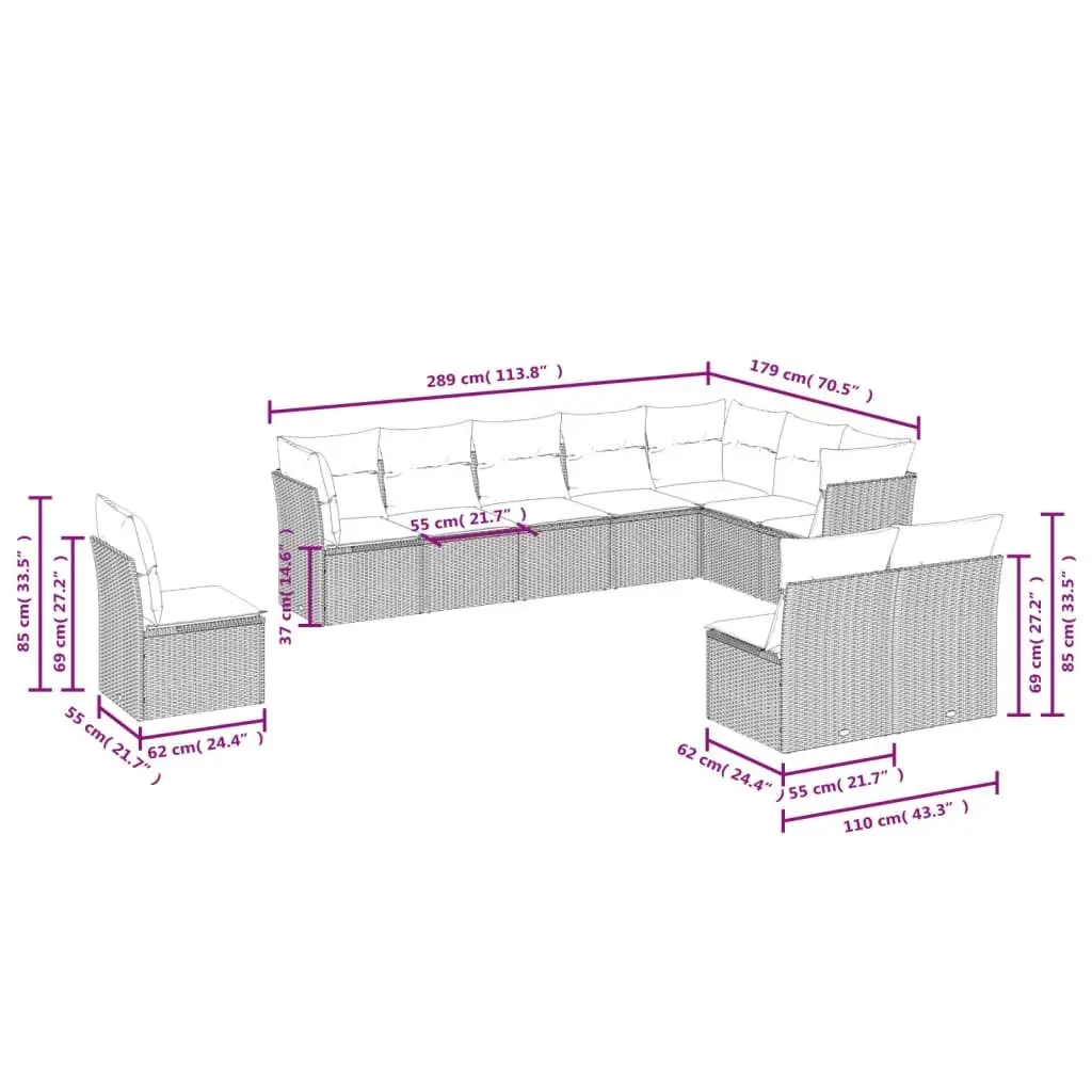 10-Piece Modular Grey Outdoor Sofa Set