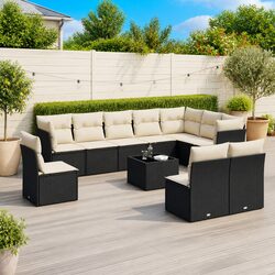 11-Piece Outdoor Garden Sofa Set in Black Poly Rattan