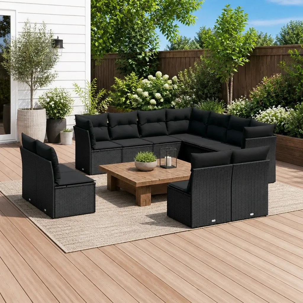 Outdoor Garden Sofa Set PE Rattan 11 Piece Black