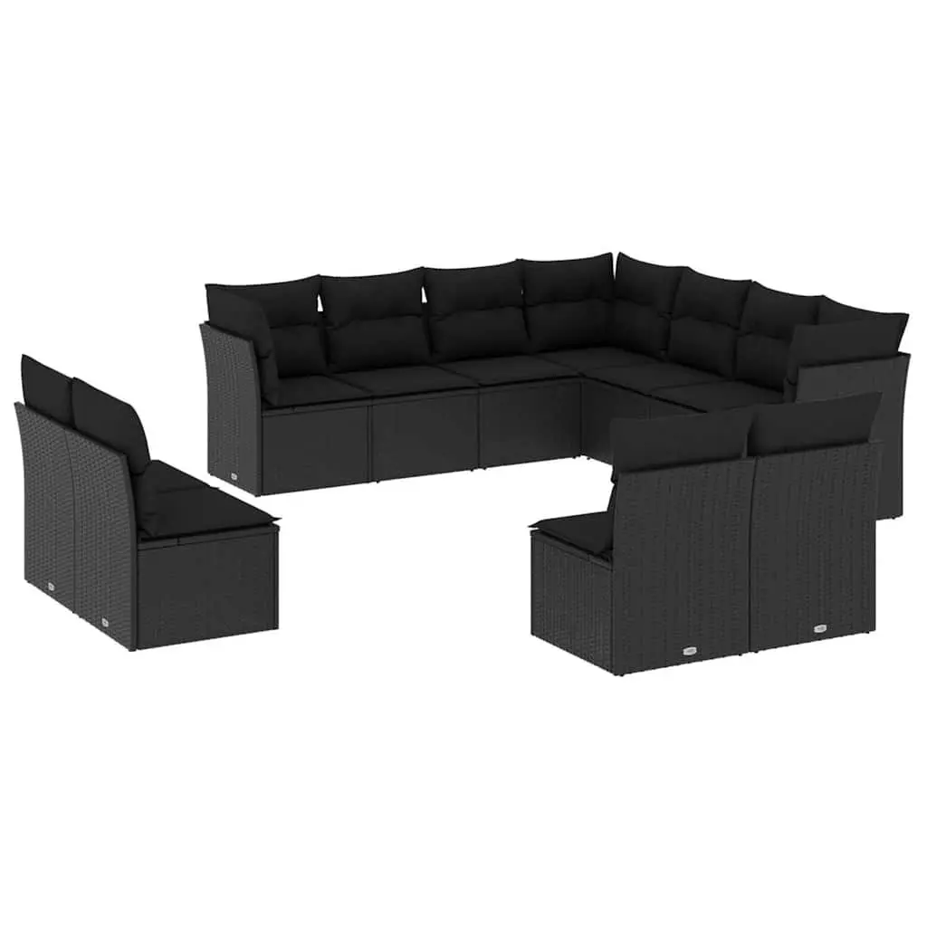 Outdoor Garden Sofa Set PE Rattan 11 Piece Black