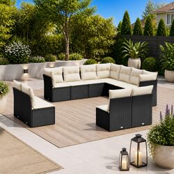 Modular Black Garden Sofa Set - 11 Piece Patio Furniture