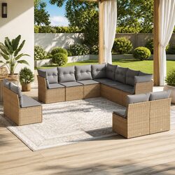 Beige Garden Sofa Set 11 Piece Outdoor Lounge Furniture