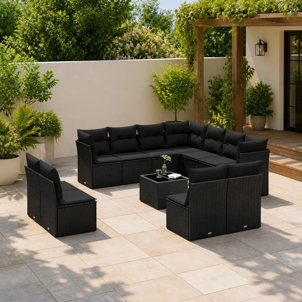 Garden Sofa Set PE Rattan 12 Piece Outdoor Furniture Patio Lounge Black