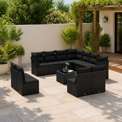Premium 12 Piece Outdoor Garden Sofa Set in Black