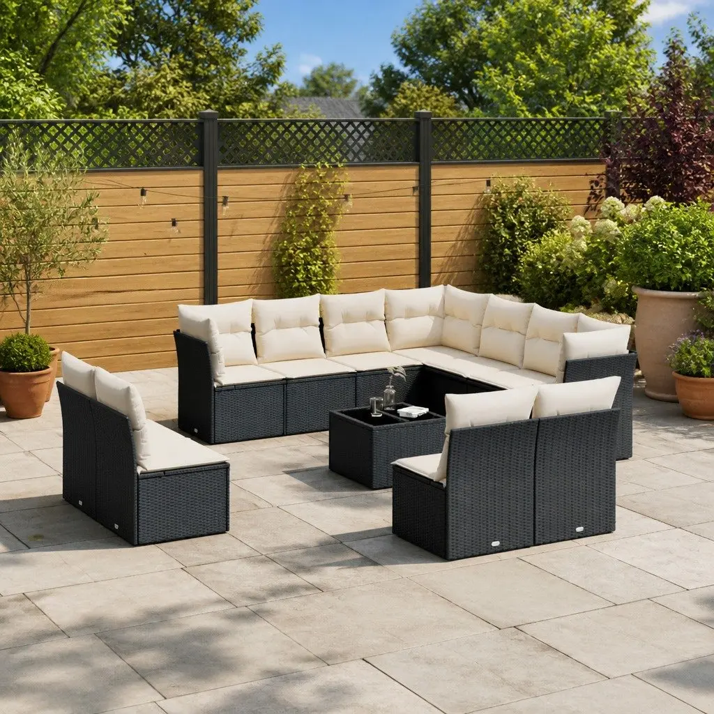 Garden Sofa Set PE Rattan 12 Piece Outdoor Furniture Modular Black