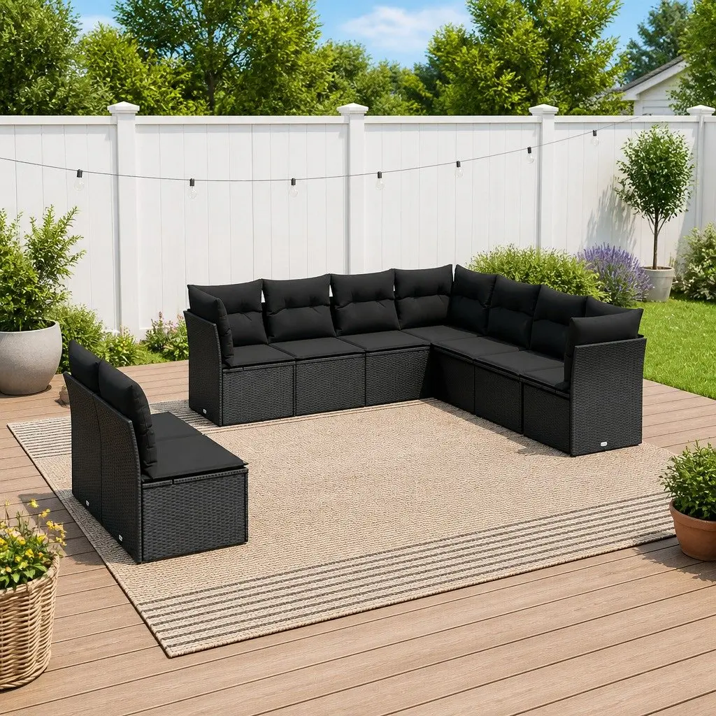 Garden Sofa Set PE Rattan 9 Piece Outdoor Furniture Modular Black