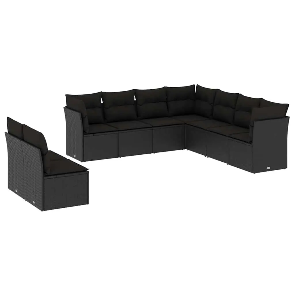 Garden Sofa Set PE Rattan 9 Piece Outdoor Furniture Modular Black
