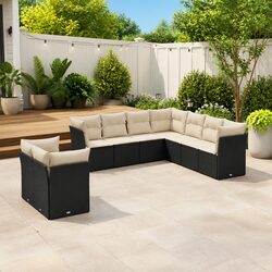 Premium 9-Piece Black Garden Sofa Set for Outdoor Spaces