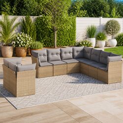 9 Piece Beige Garden Sofa Set for Outdoor Relaxation