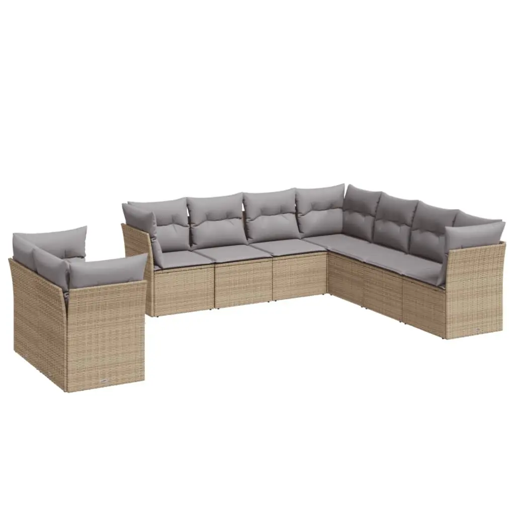 Garden Sofa Set PE Rattan 9 Piece Outdoor Furniture Beige Cushions