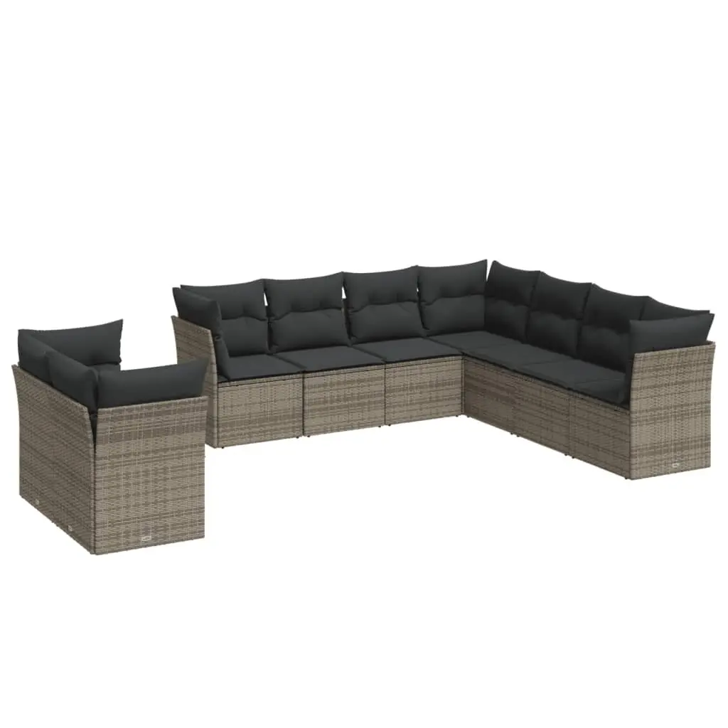 9 Piece Grey Garden Sofa Set with Cushions for Outdoors