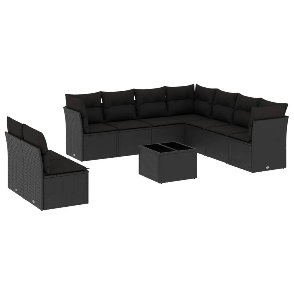Garden Sofa Set PE Rattan 10 Piece Outdoor Furniture Black