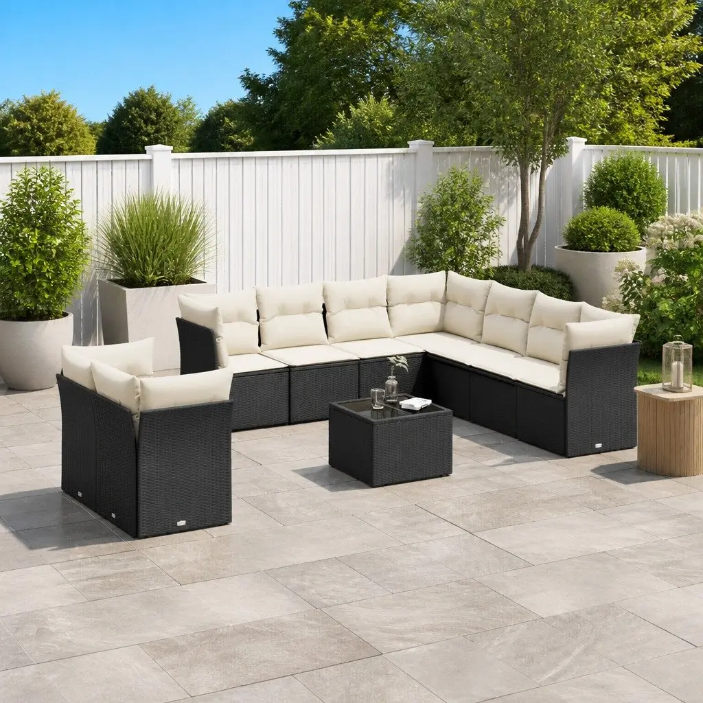 Garden Sofa Set PE Rattan 10 Piece Outdoor Furniture Black Patio Lounge