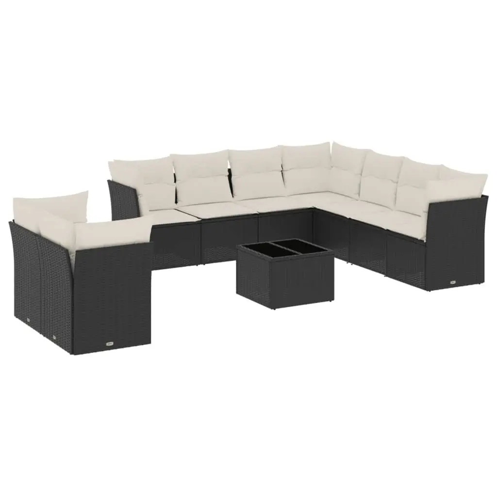 Garden Sofa Set PE Rattan 10 Piece Outdoor Furniture Black Patio Lounge