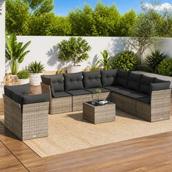 Premium 10-Piece Grey Poly Rattan Garden Sofa Set