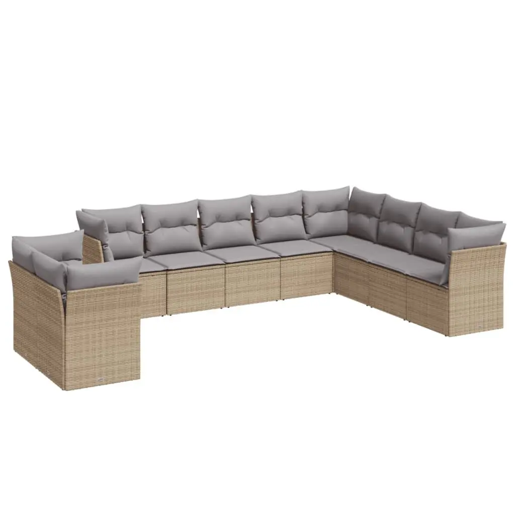 10 Piece Outdoor Garden Sofa Set PE Rattan Modular Beige with Cushions