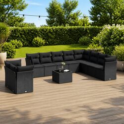 Premium Black Poly Rattan 11-Piece Outdoor Sofa Set