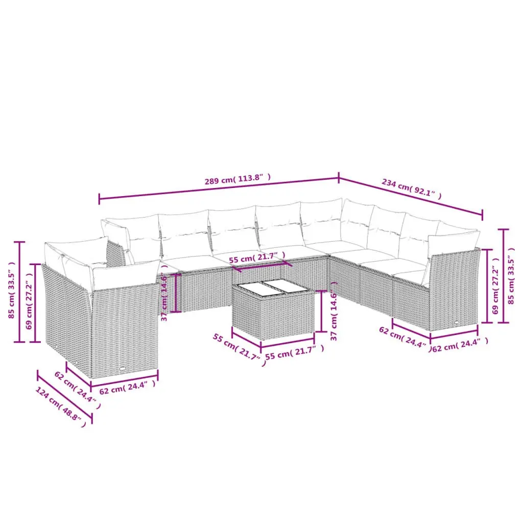 11 Piece Garden Sofa Set in Grey