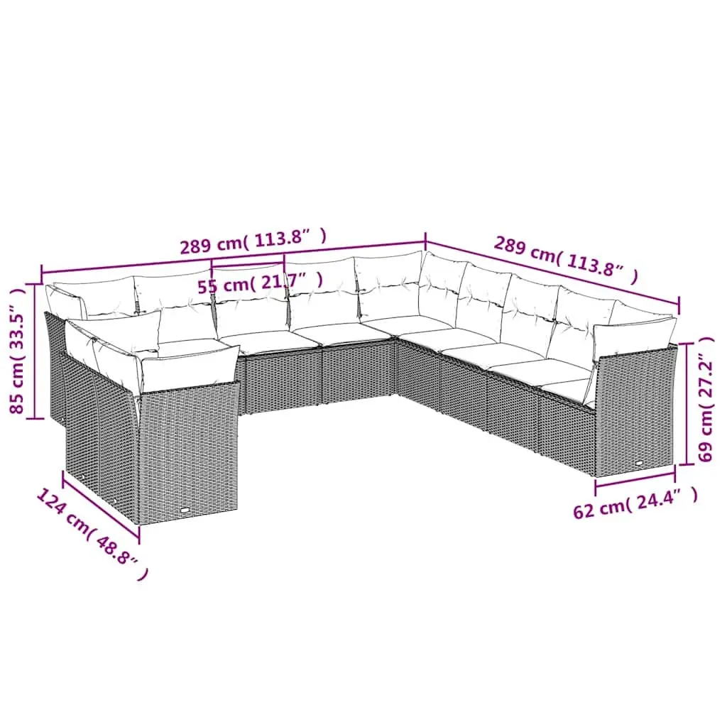 Garden Sofa Set PE Rattan 11 Piece Modular Seating Black