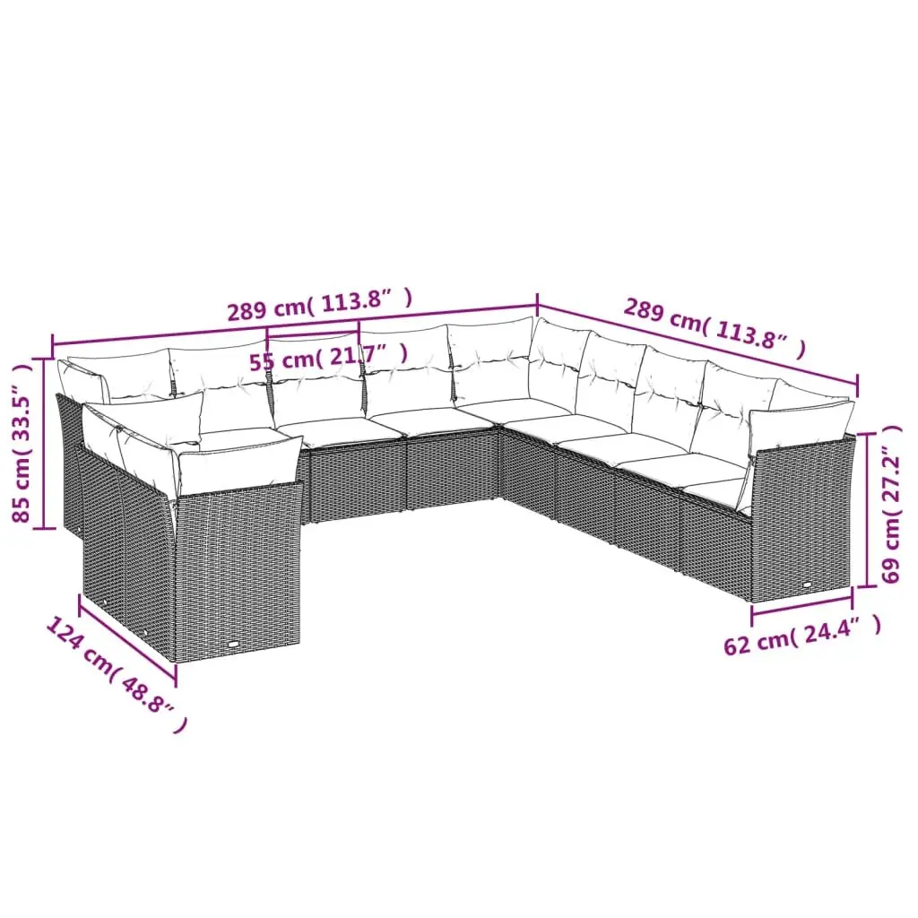 Garden Sofa Set PE Rattan 11 Piece Outdoor Furniture Modular Beige Cushions